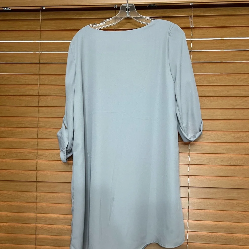 Pink Rose midi dress turned-up button tab quarter sleeves gray size L